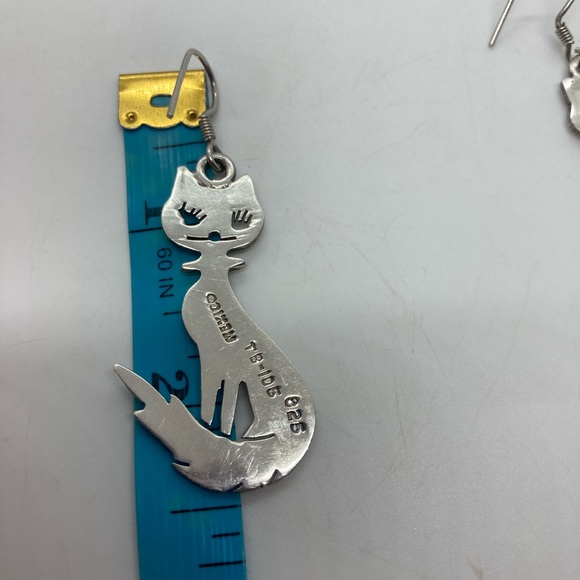 Vtg Taxco 925 Sterling Silver Kitty Cat Dangle Earrings | 1.9” L | 14g W - Picture 6 of 8